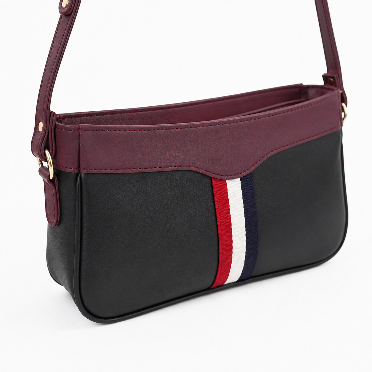 Riviera Stripe Bag Black & Maroon