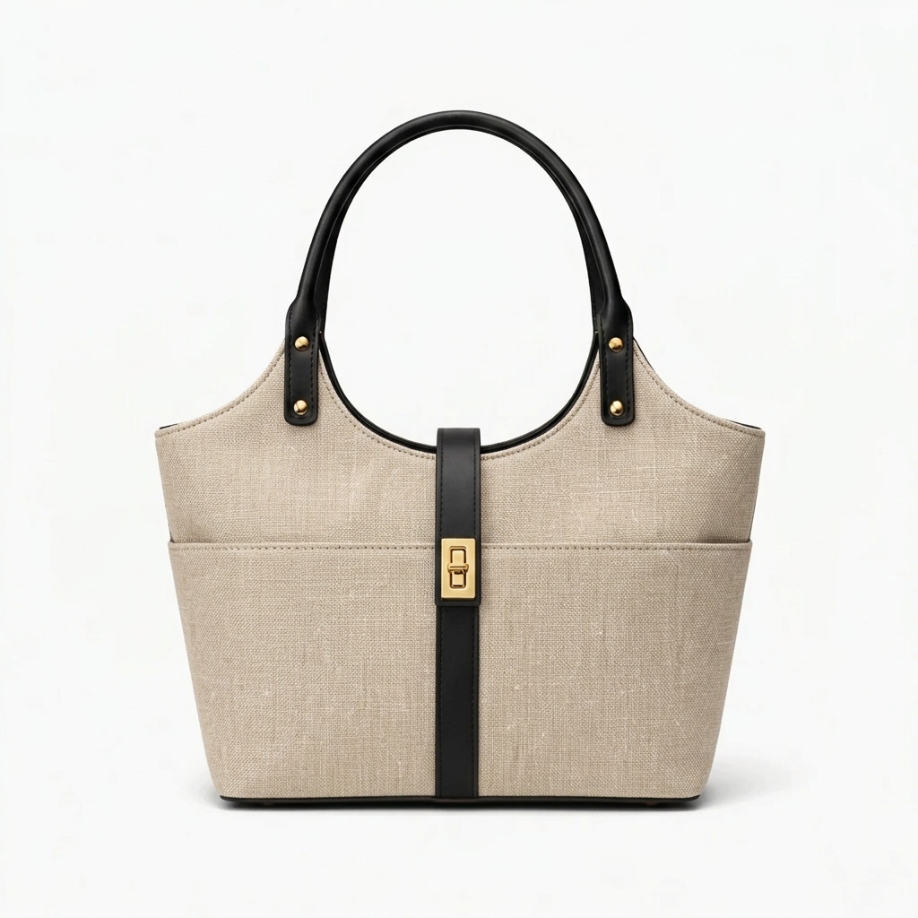 Mira Canvas Bag in oatmeal and black front view