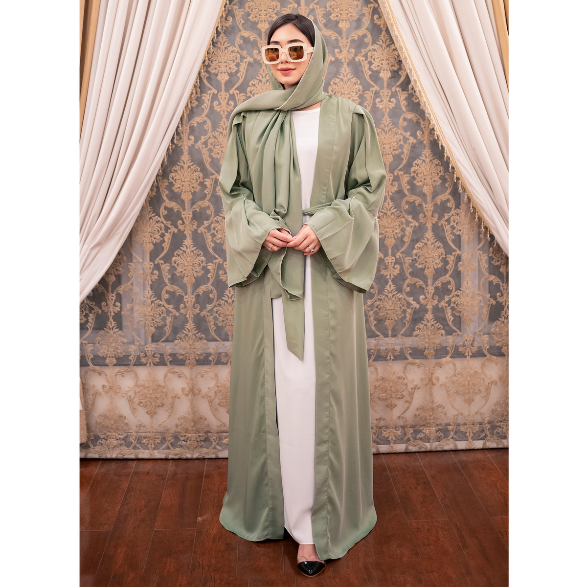 Puff Sleeves Front Open Abaya (pink) Online in Pakistan – Astore®