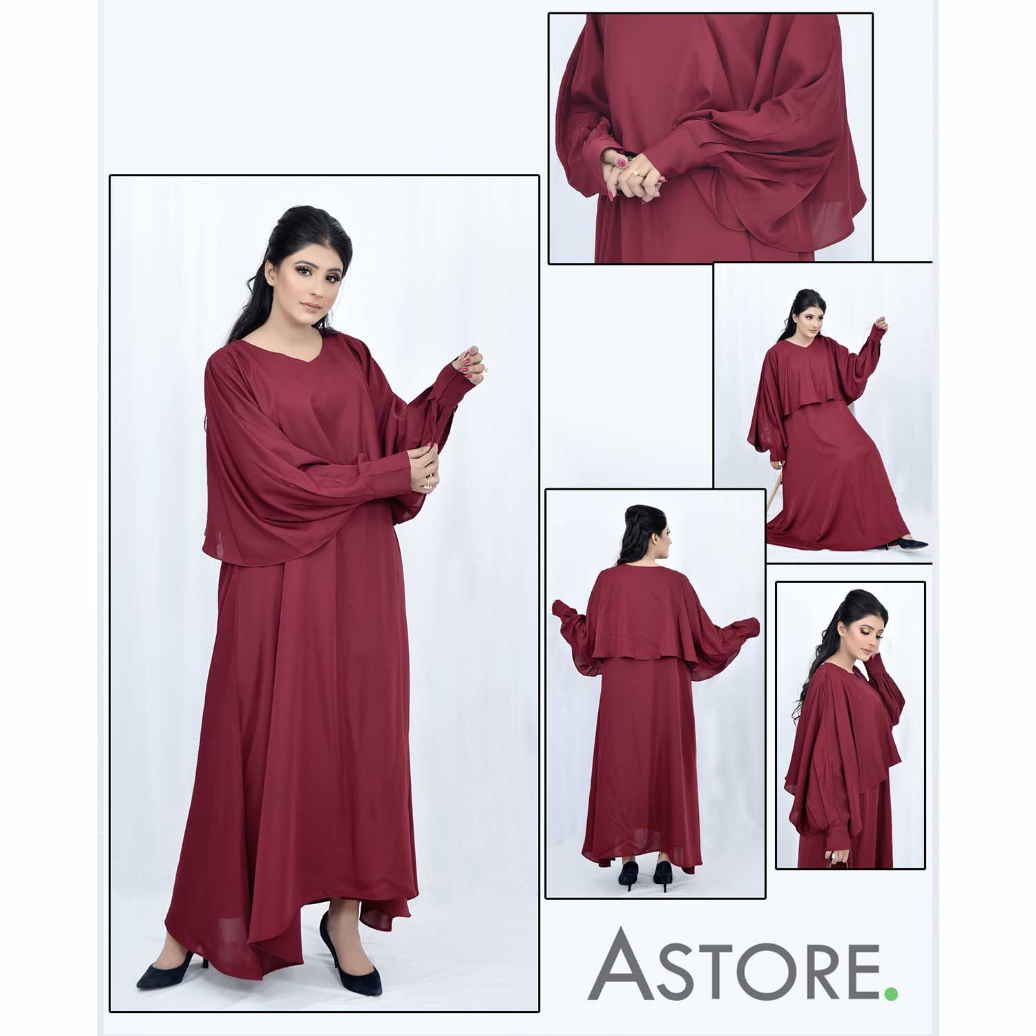 Long Sleeve Wavy Maxi Dress maroon Online in Pakistan