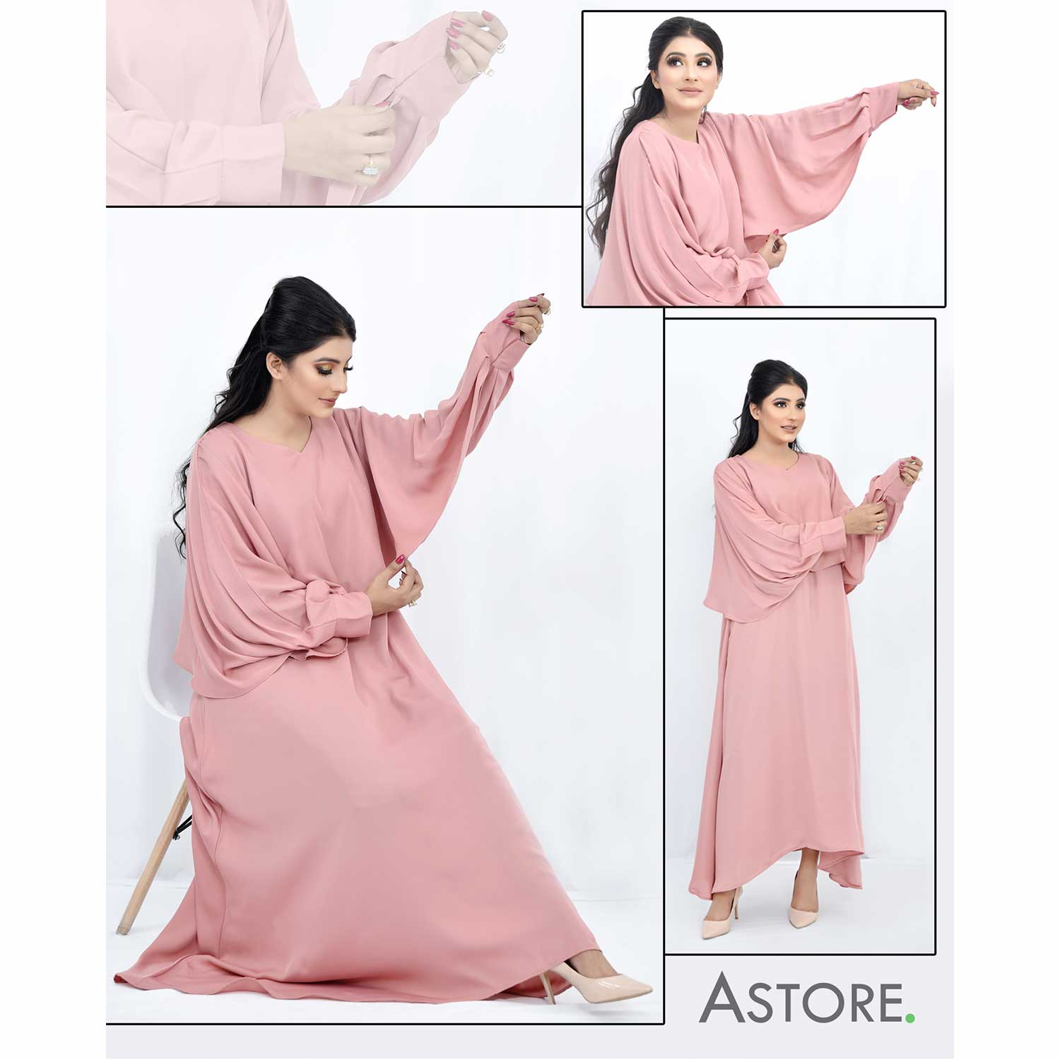 Long Sleeve Wavy Maxi Dress pink color Online in Pakistan