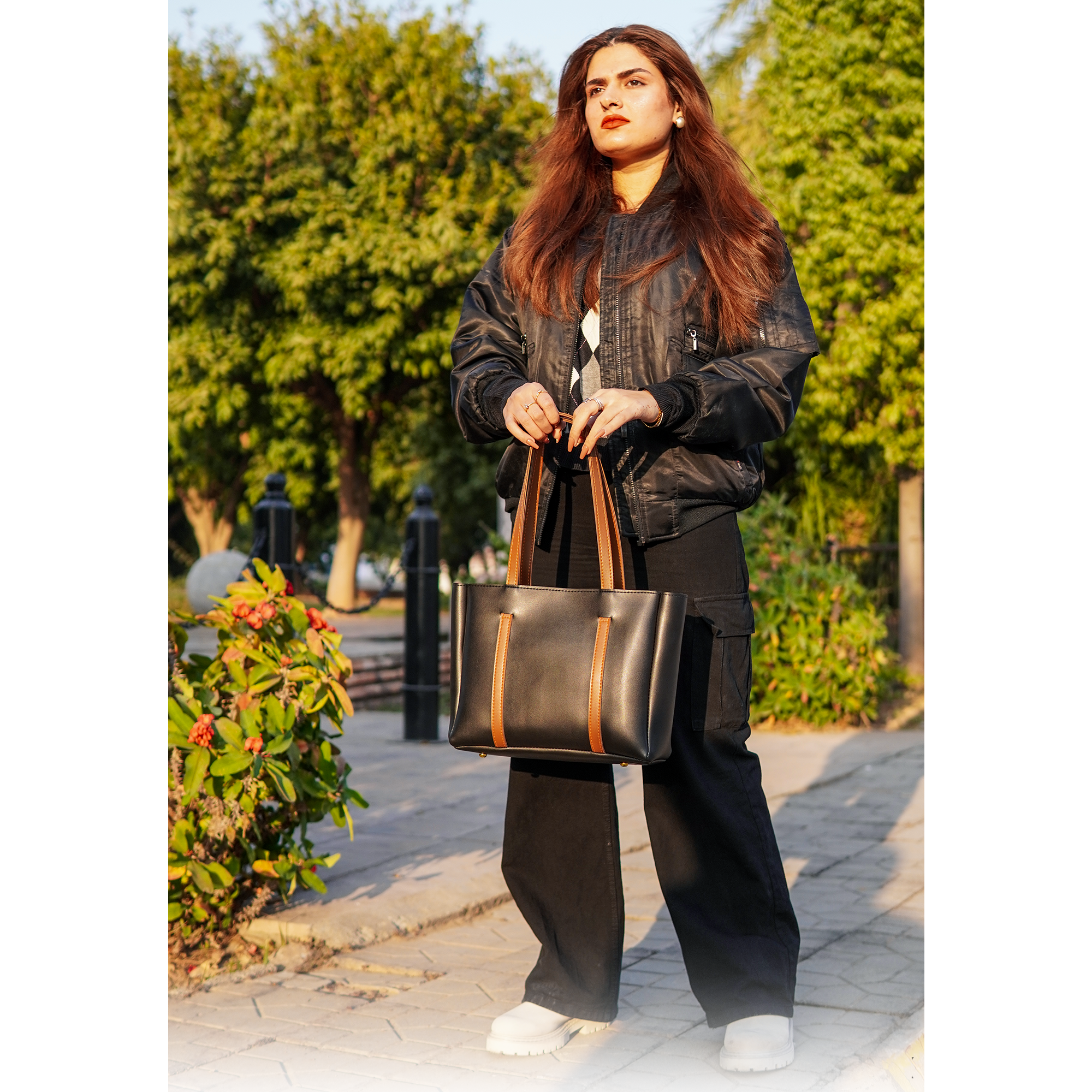 Black and brown handbag deals