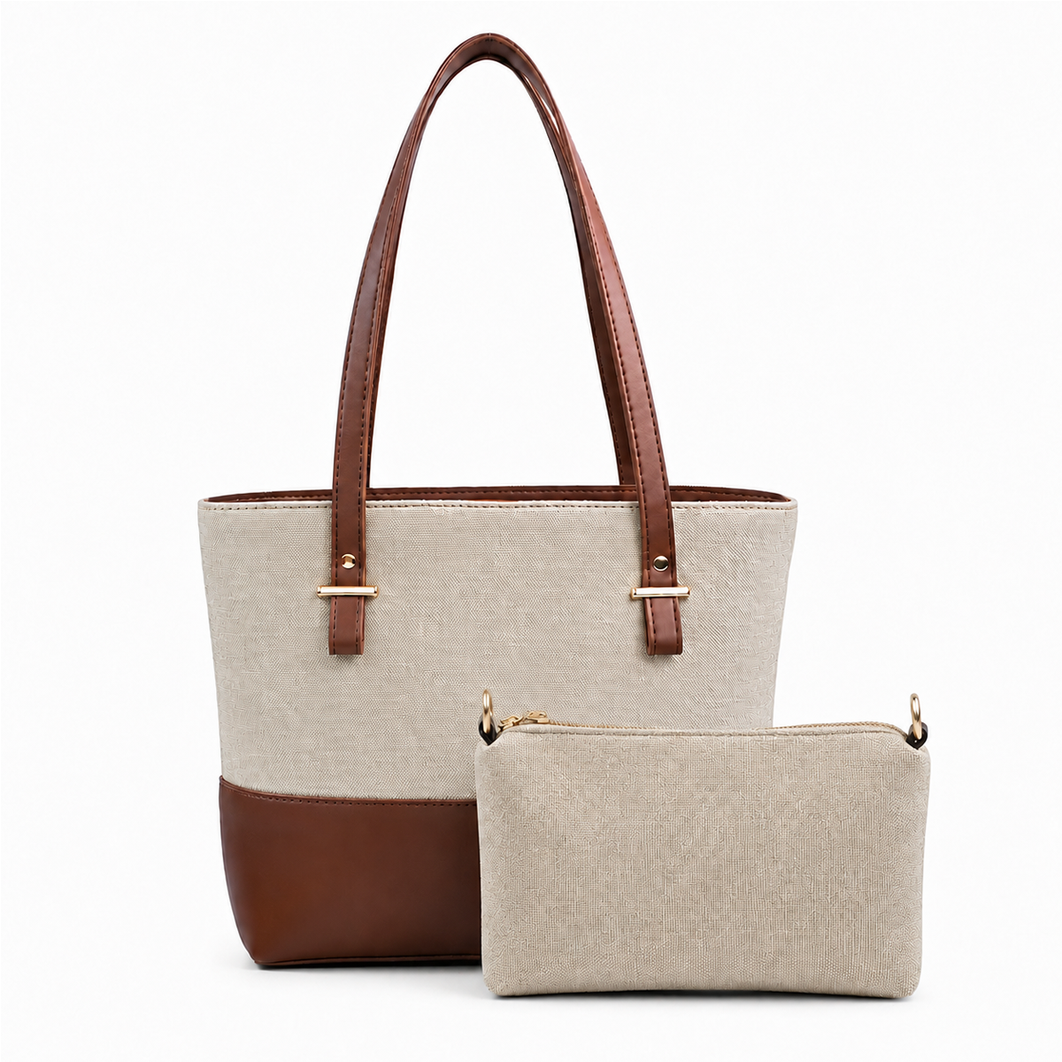 Canvas Classic Combo Tote set of 2 Beige & Brown