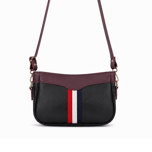 Riviera Stripe Bag Black & Maroon