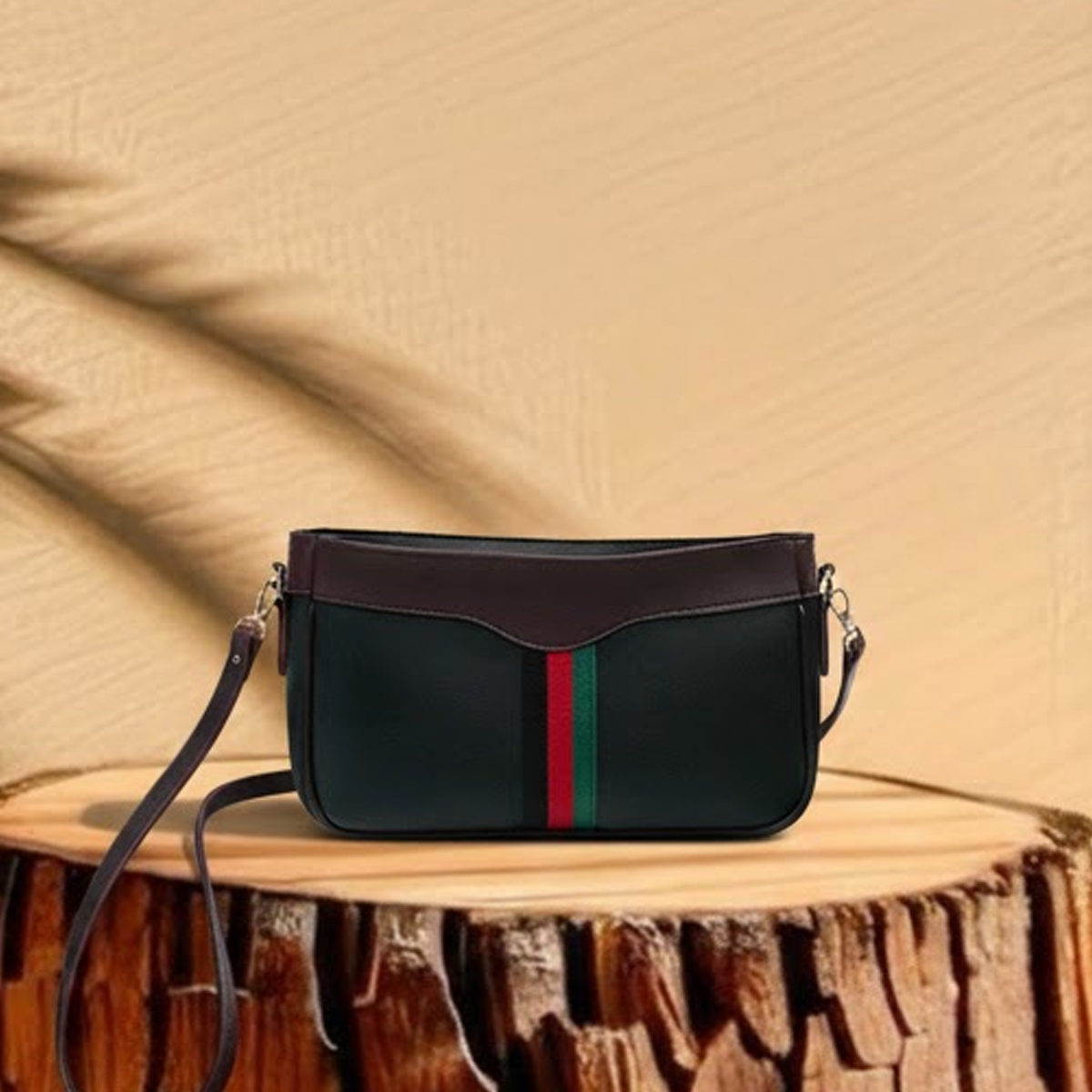 Riviera Stripe Bag Black & Maroon