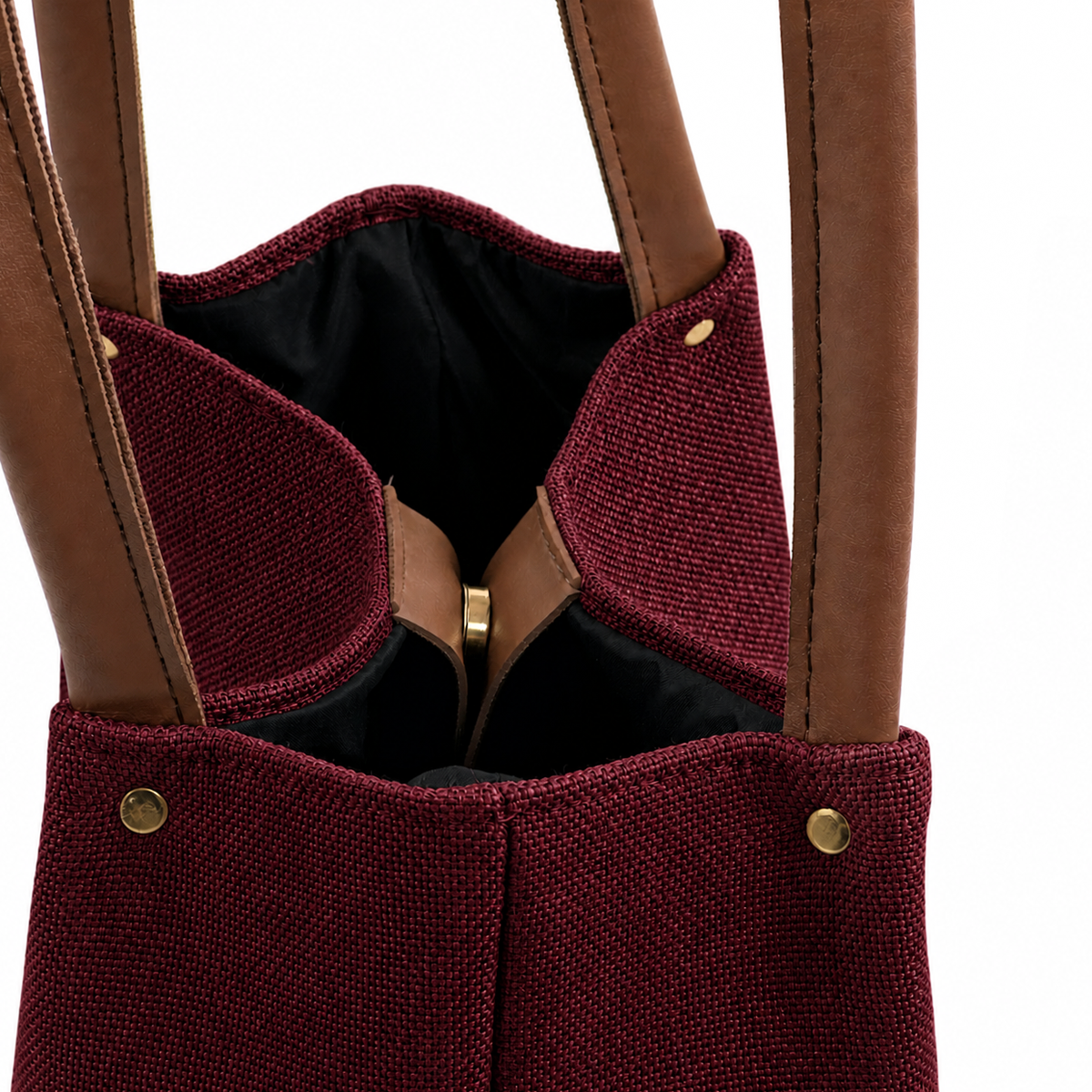Daily Tote Bag - Premium Woven Fabric Maroon & Brown
