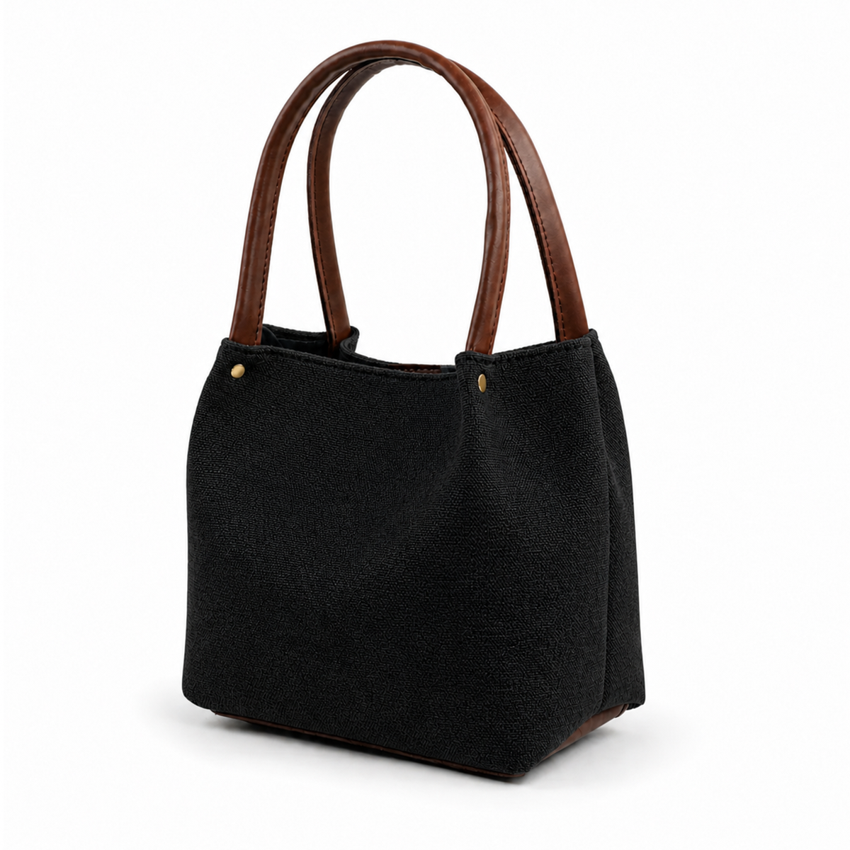 Daily Tote Bag - Premium Woven Fabric Black & Brown