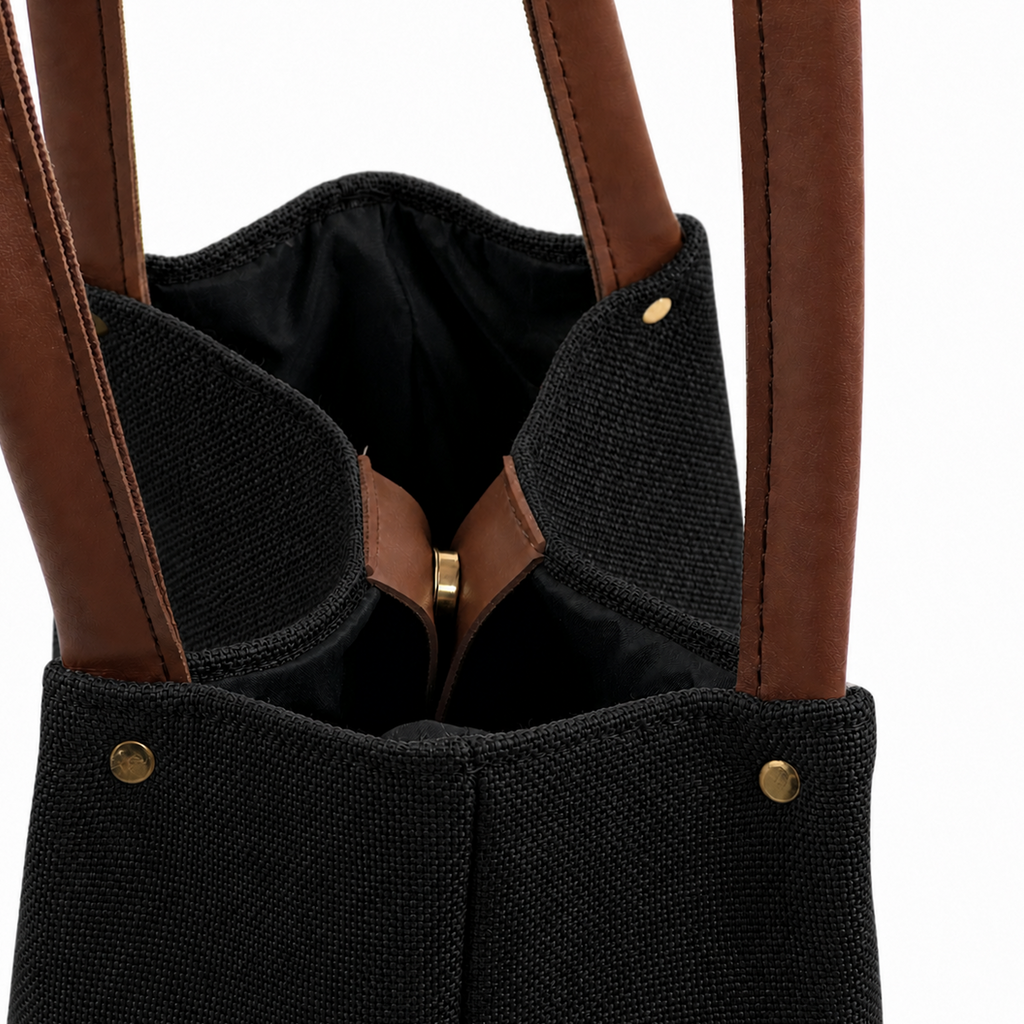Daily Tote Bag - Premium Woven Fabric Black & Brown