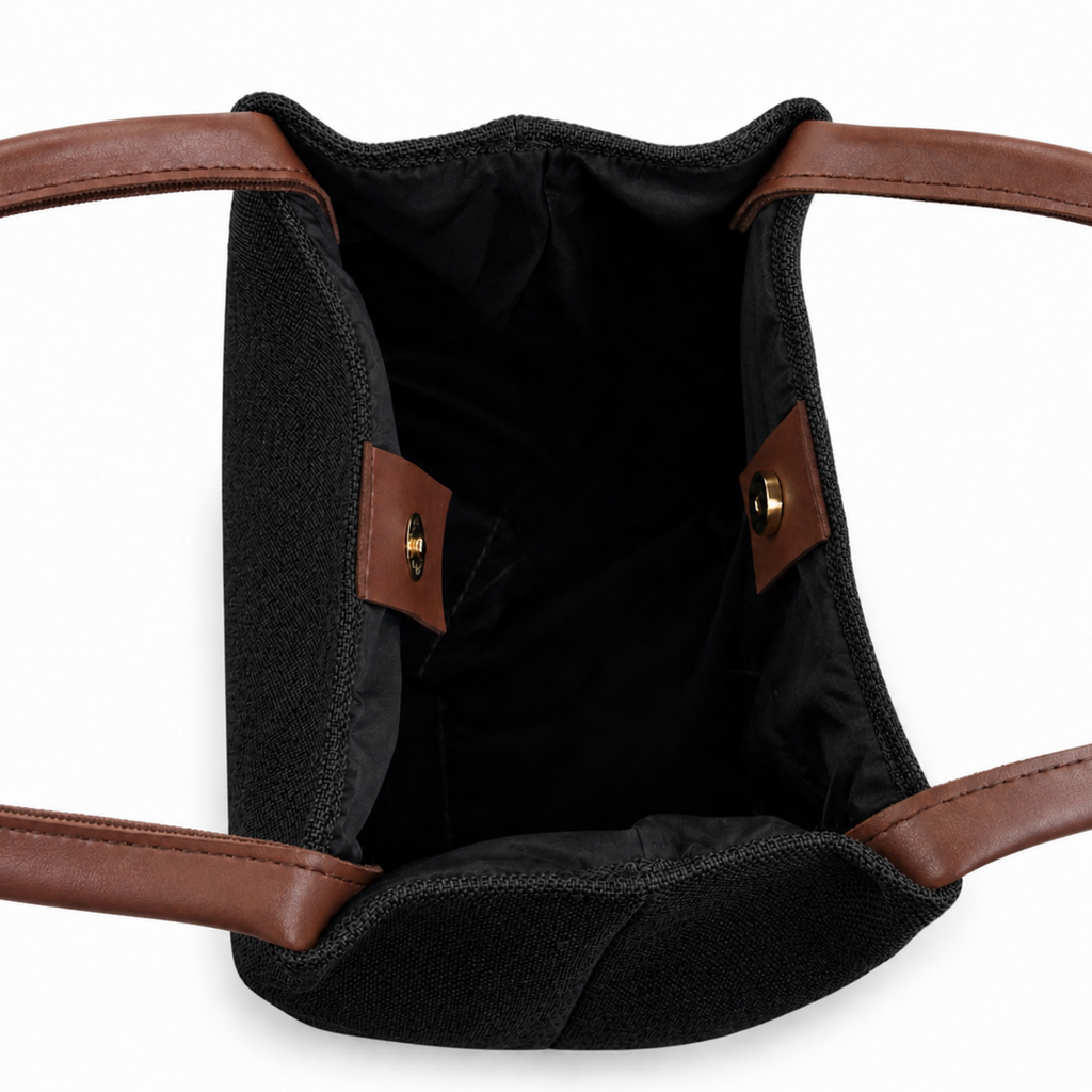Daily Tote Bag - Premium Woven Fabric Black & Brown