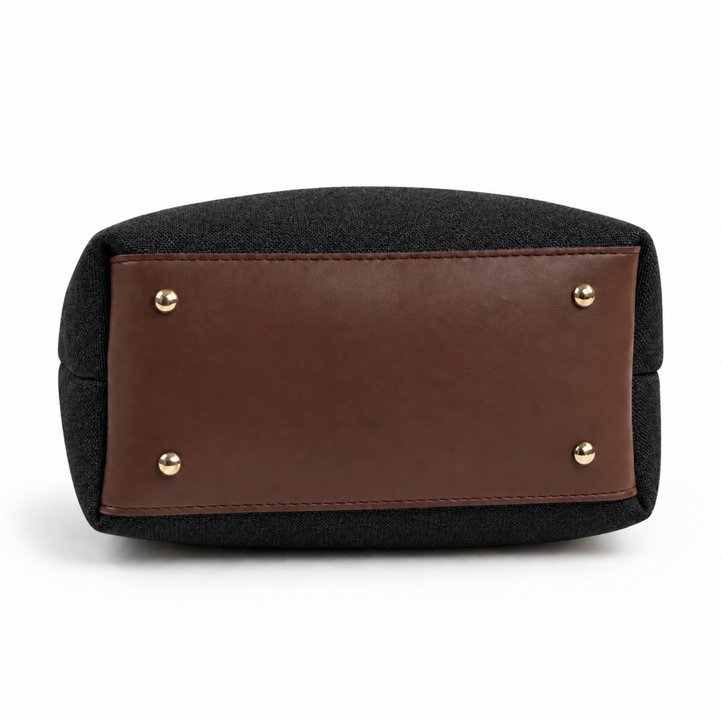 Daily Tote Bag - Premium Woven Fabric Black & Brown