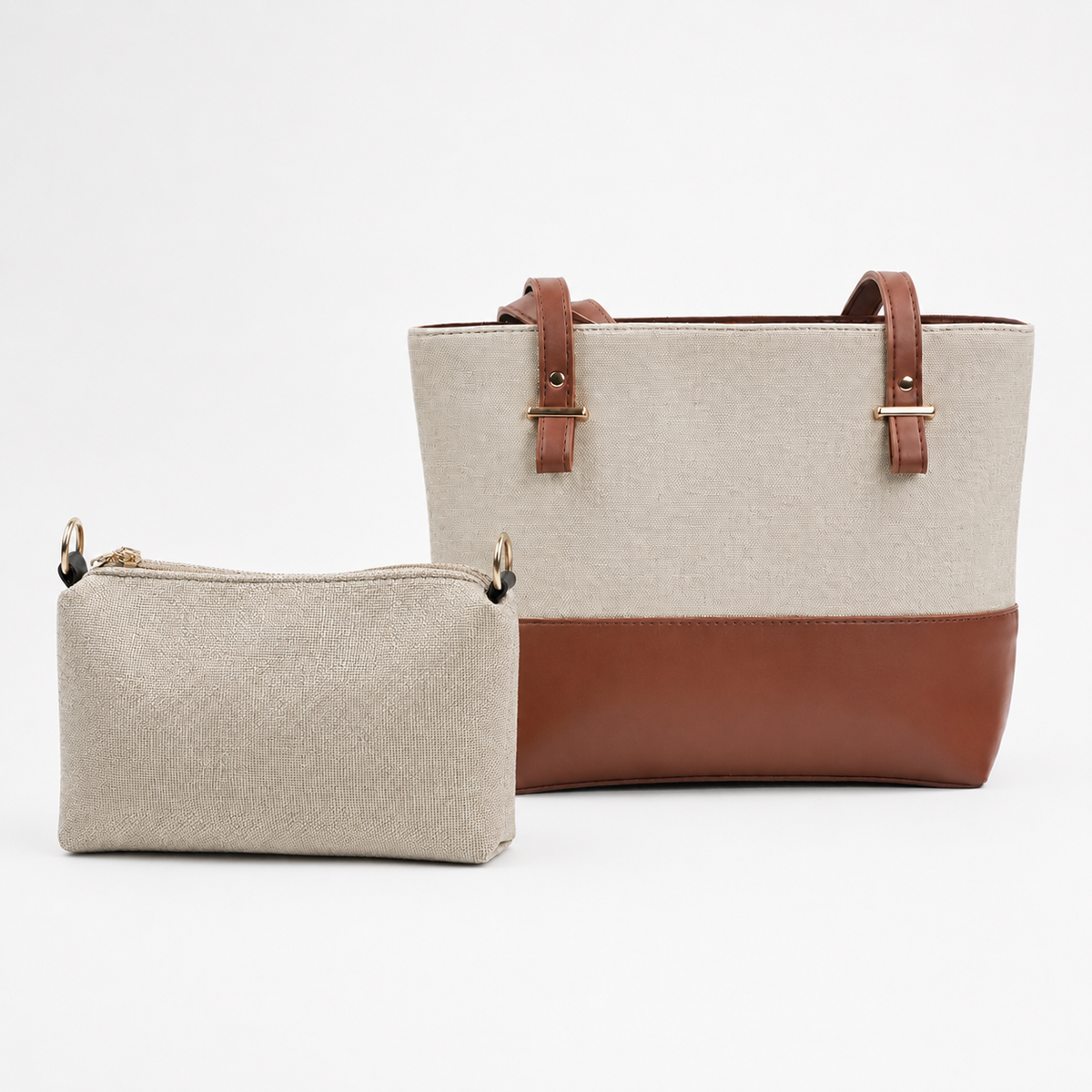 Canvas Classic Combo Tote set of 2 Beige & Brown