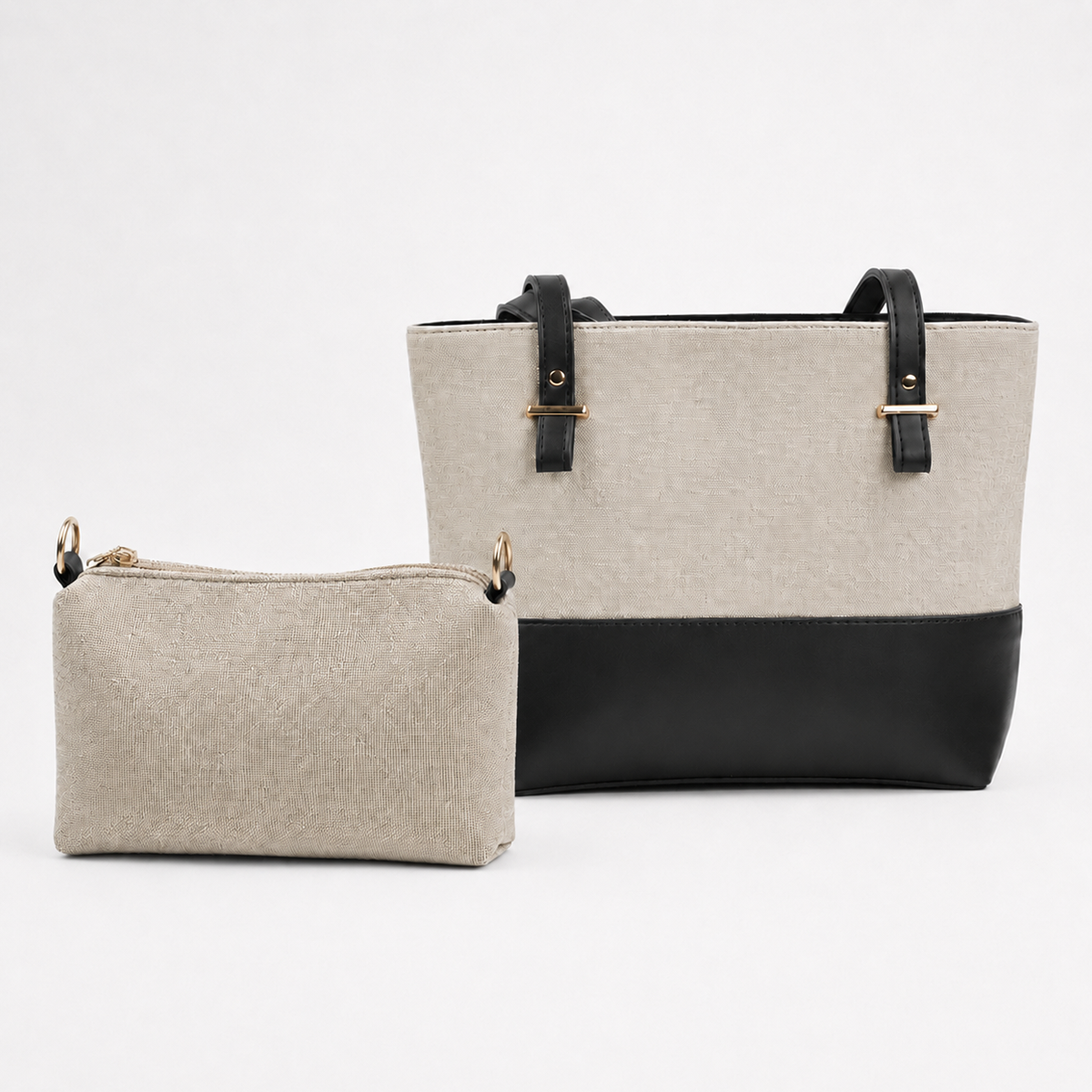 Canvas Classic Combo Tote set of 2 Beige & Black