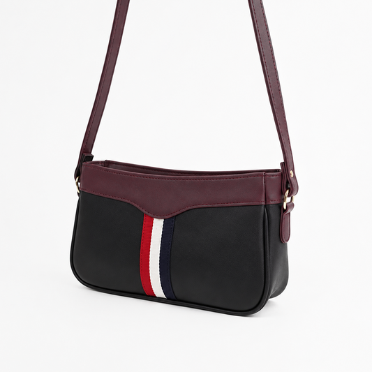 Riviera Stripe Bag Black & Maroon