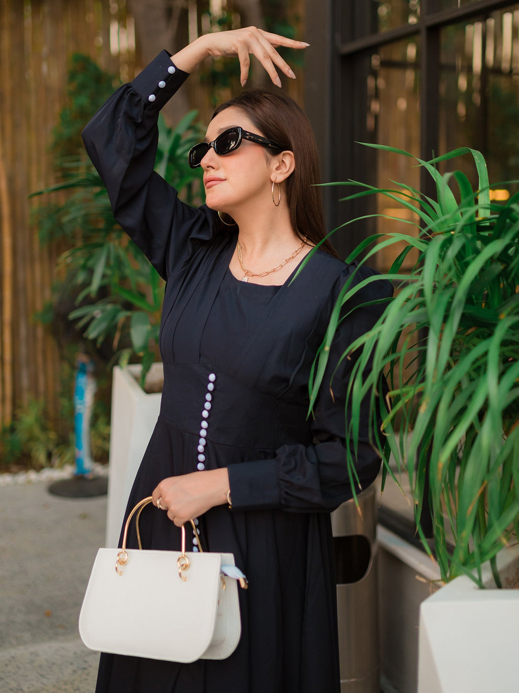 Cross button down maxi dress (black)