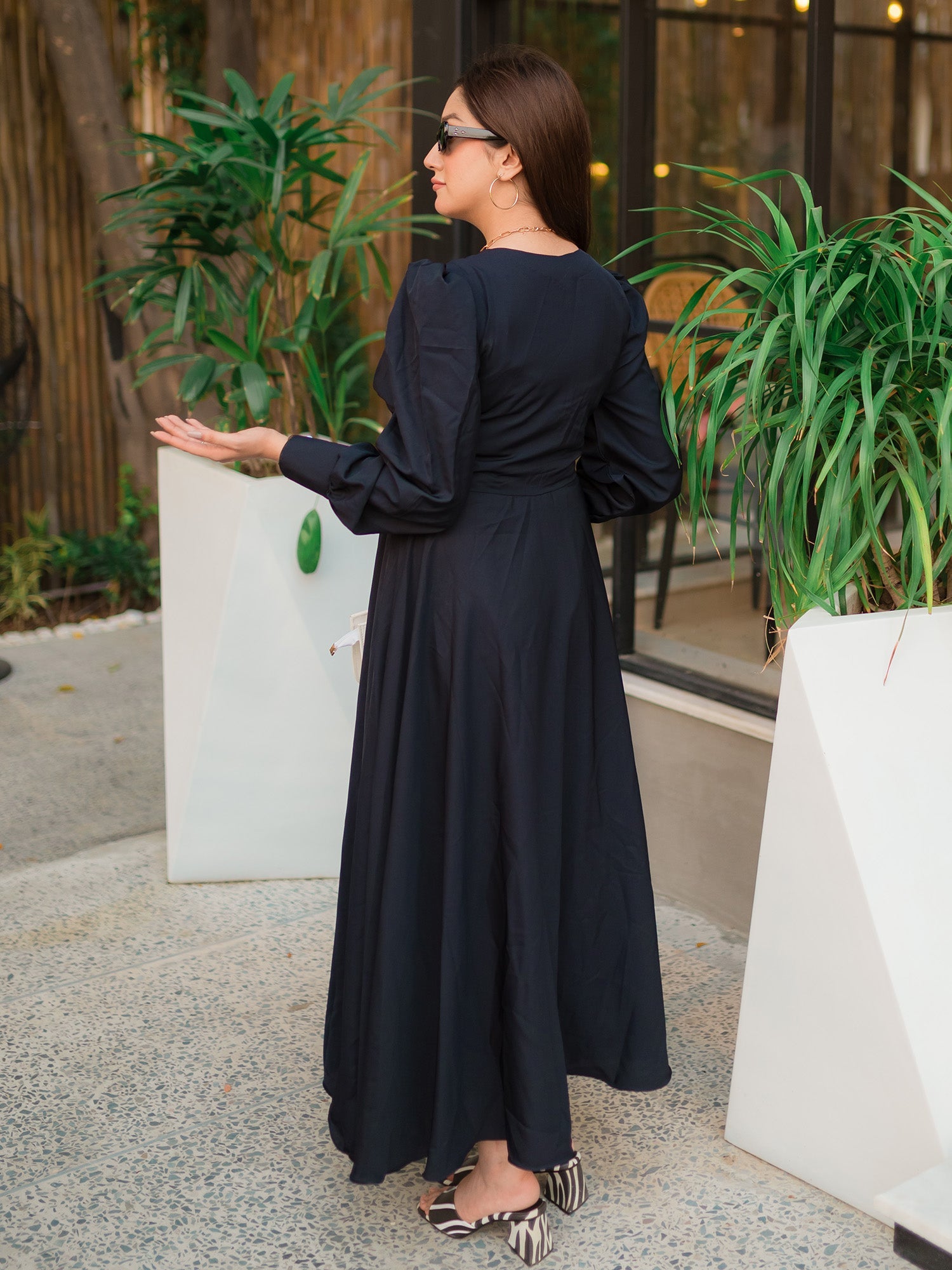 Cross button down maxi dress (black)