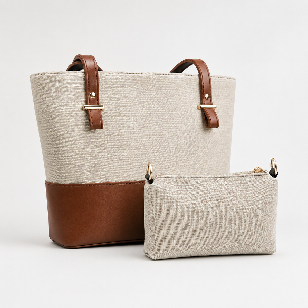 Canvas Classic Combo Tote set of 2 Beige & Brown