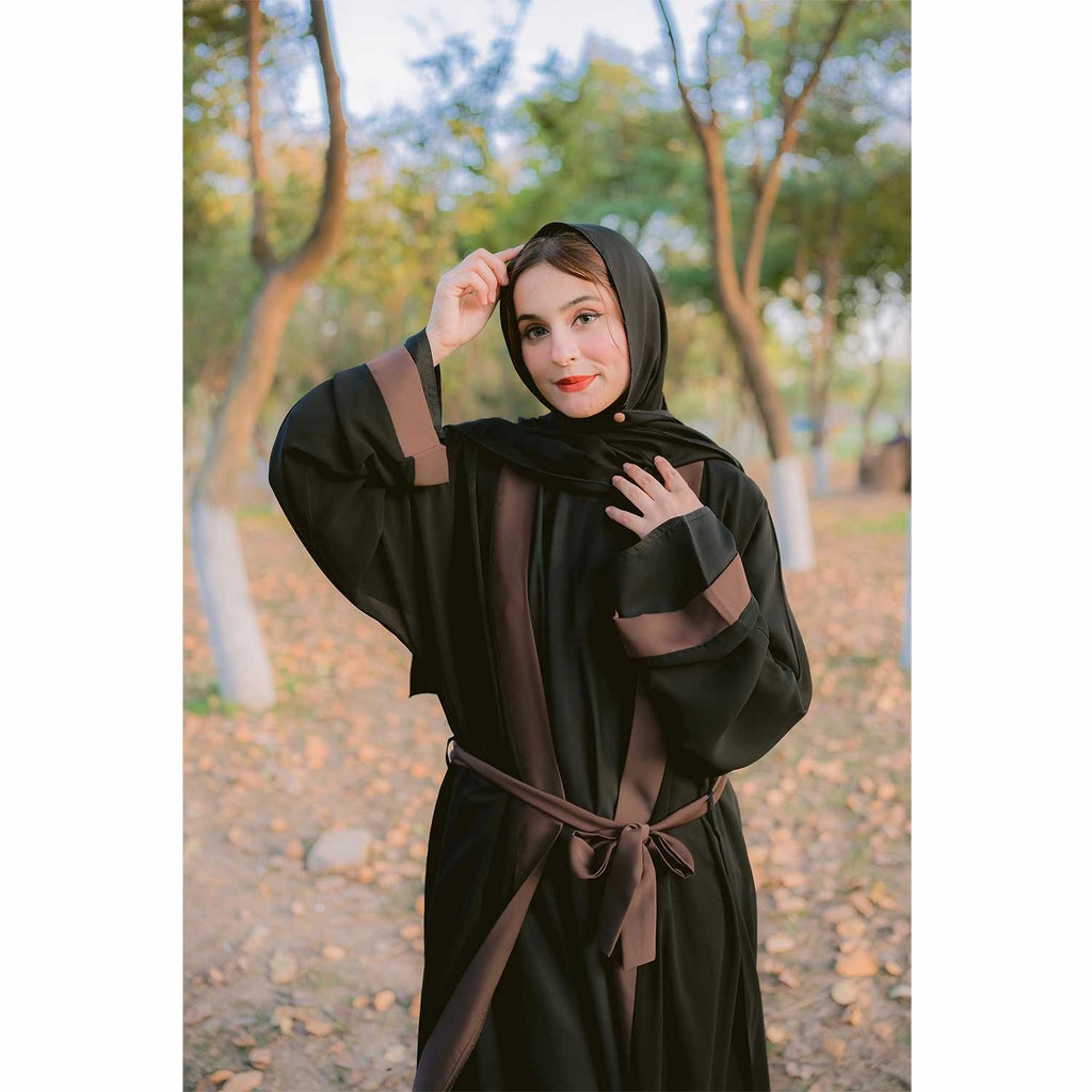 Black & Brown Front Open Abaya