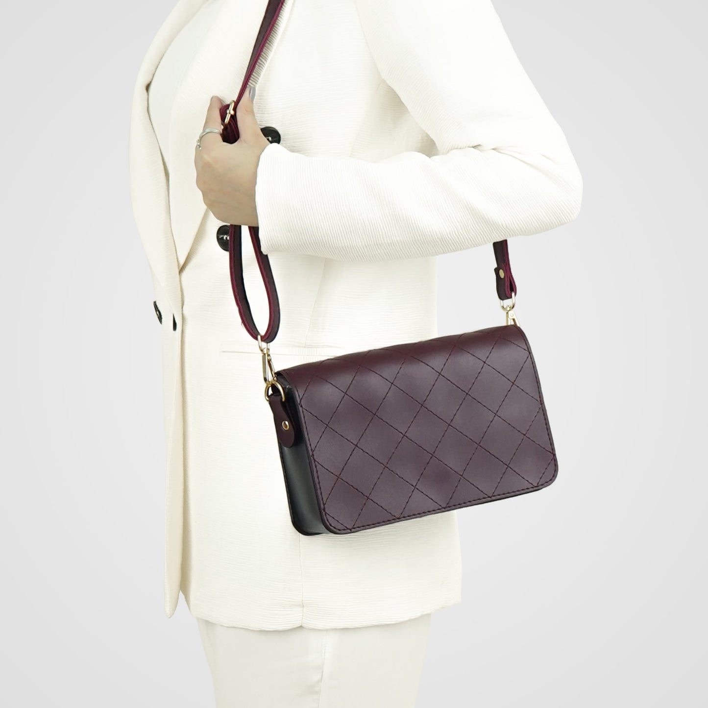 Cross Stitch Crossbody Bag maroon