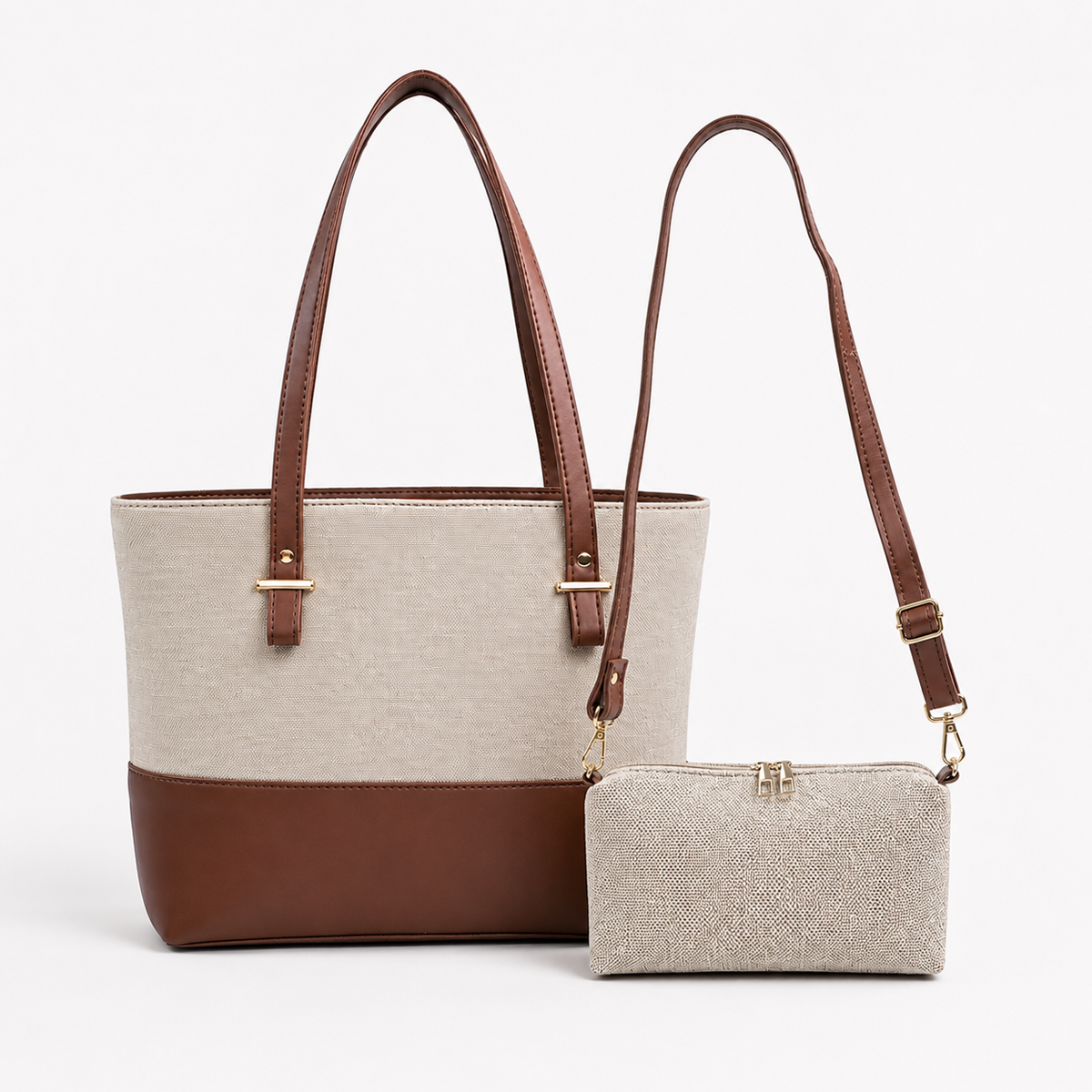 Canvas Classic Combo Tote set of 2 Beige & Brown
