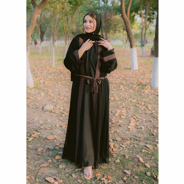 Black & Brown Front Open Abaya