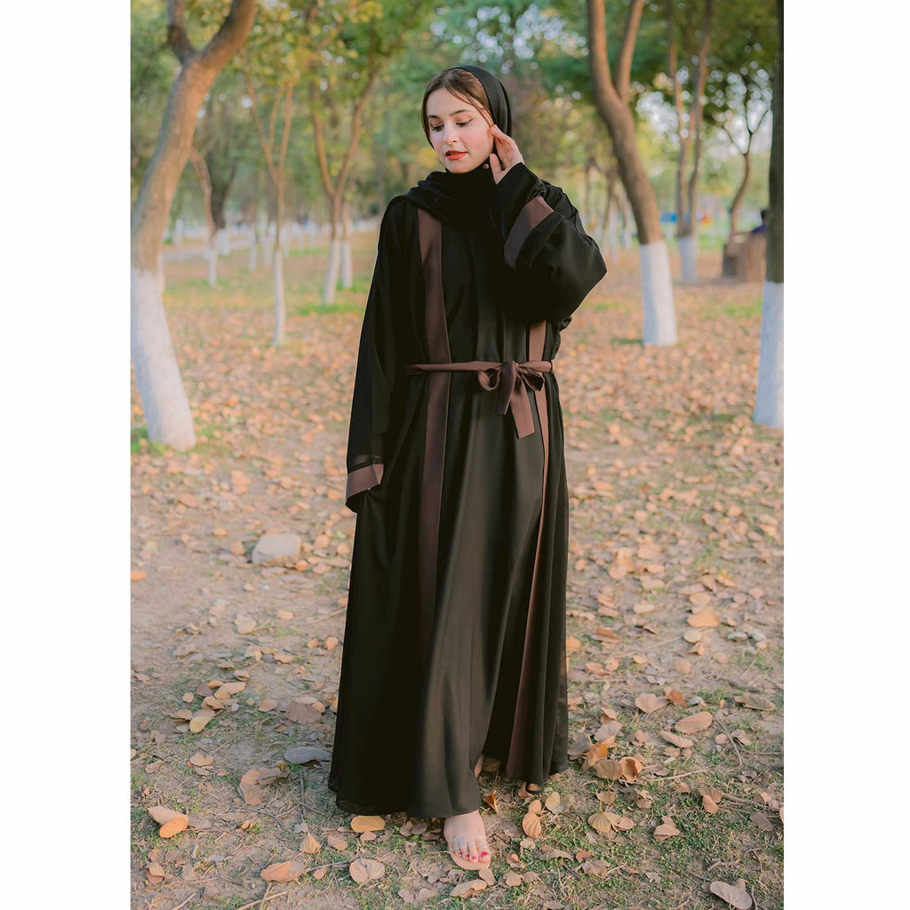Black & Brown Front Open Abaya
