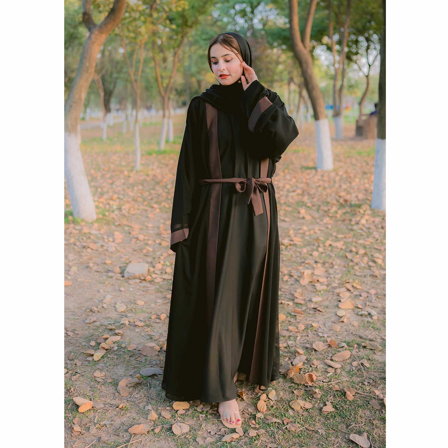 Black & Brown Front Open Abaya