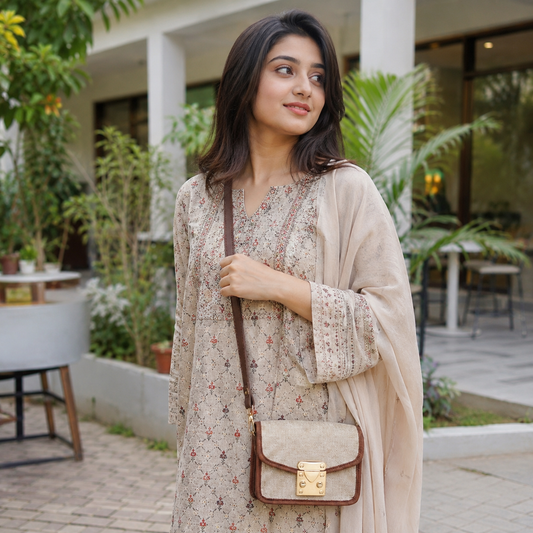 Mini Canvas CrossBody Bag Beige