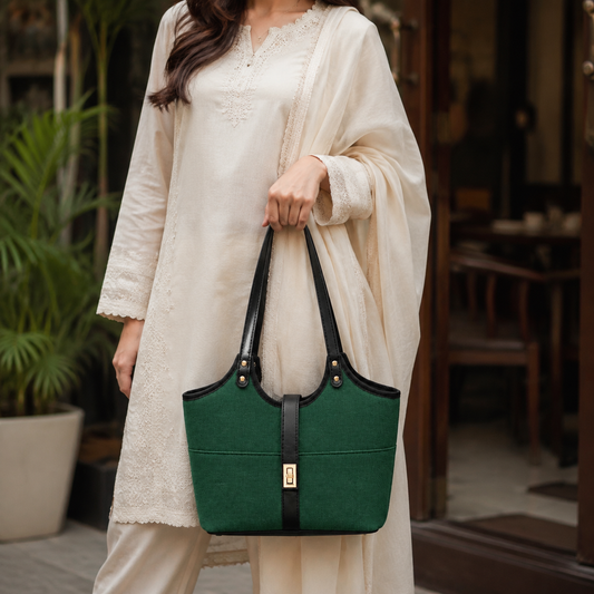Mira Canvas Bag Green & black