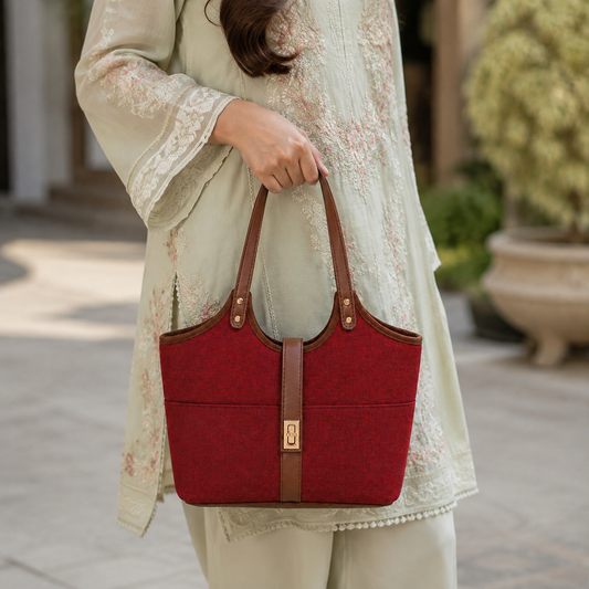 Mira Canvas Bag Maroon & Brown