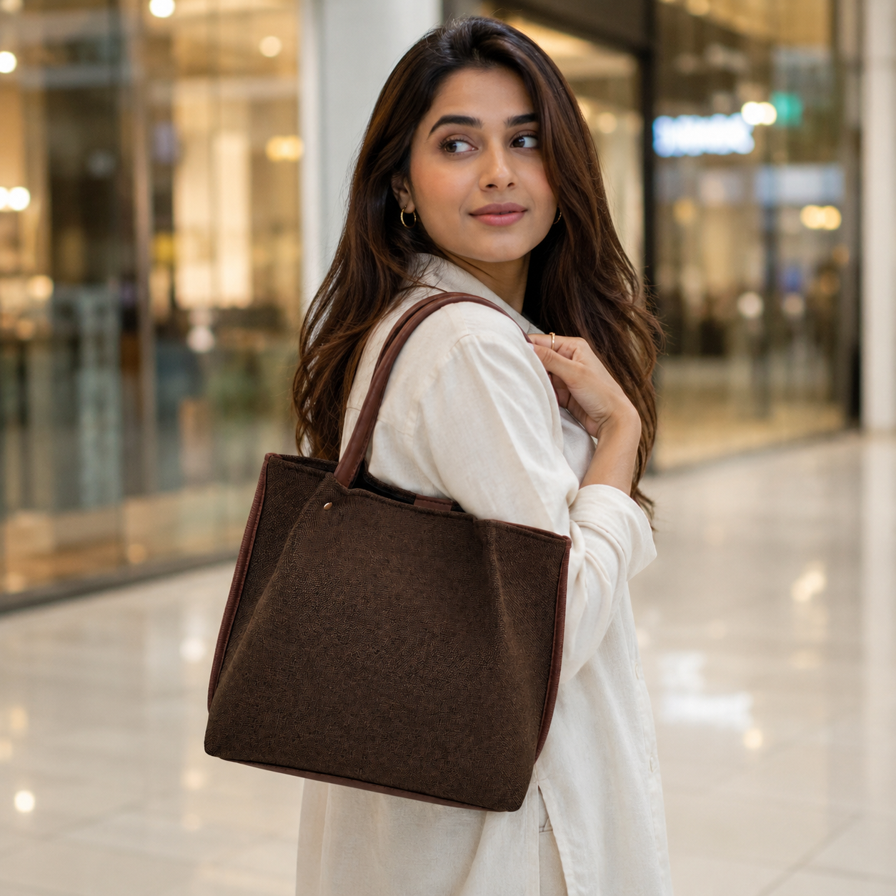 Daily Tote Canvas  Bag - Premium Woven Fabric Brown