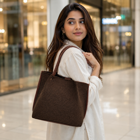 Daily Tote Canvas  Bag - Premium Woven Fabric Brown