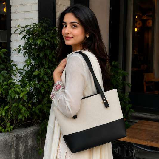 Canvas Classic Combo Tote set of 2 Beige & Black