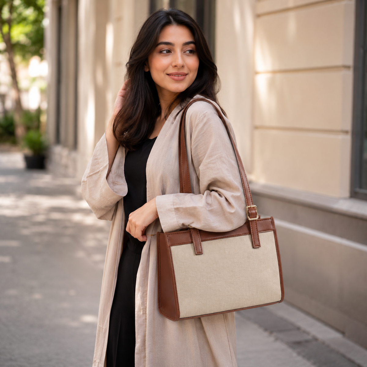 Canvas Belle Tote Beige & Brown
