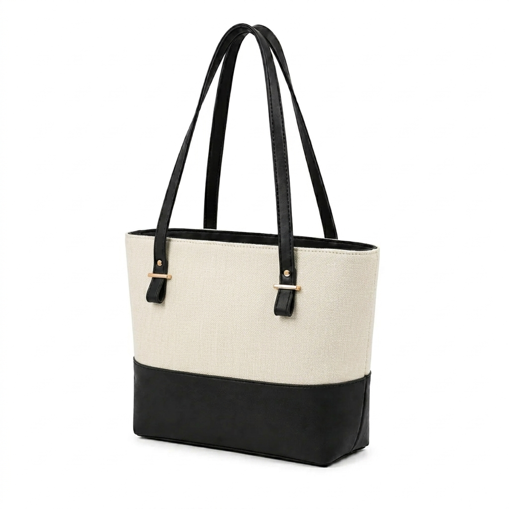 Canvas Classic Combo Tote set of 2 Beige & Black