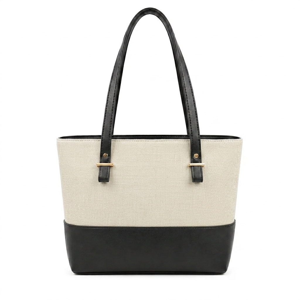 Canvas Classic Combo Tote set of 2 Beige & Black