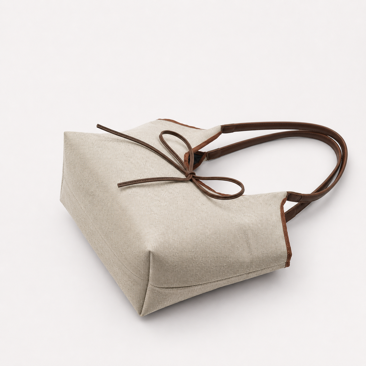 The Bow Tote Canvas Beige Bag