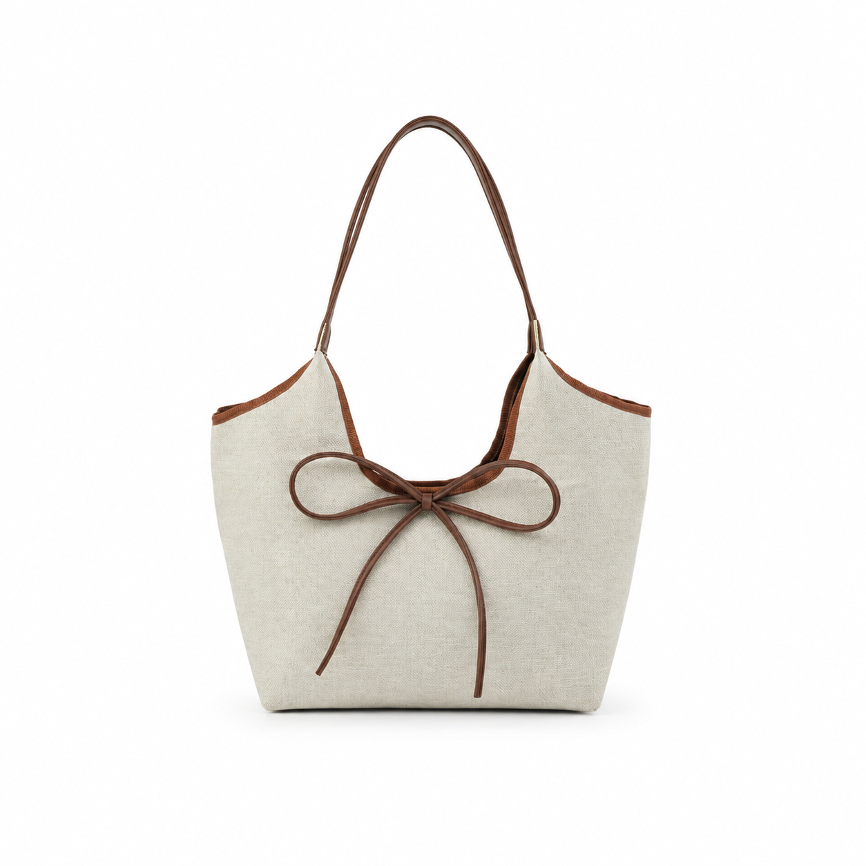 The Bow Tote Canvas Beige Bag
