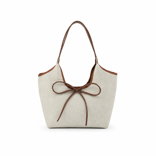The Bow Tote Canvas Beige Bag