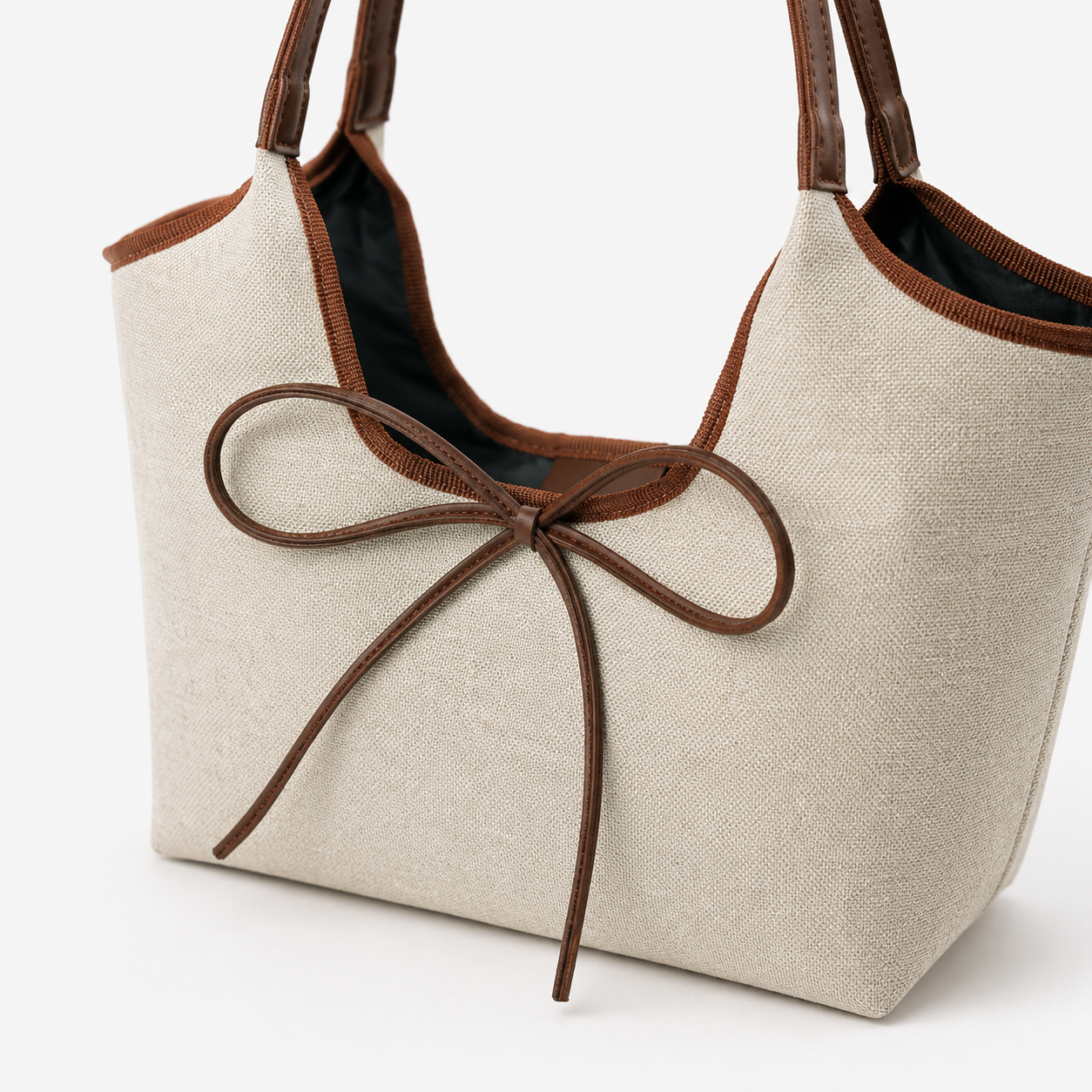 The Bow Tote Canvas Beige Bag