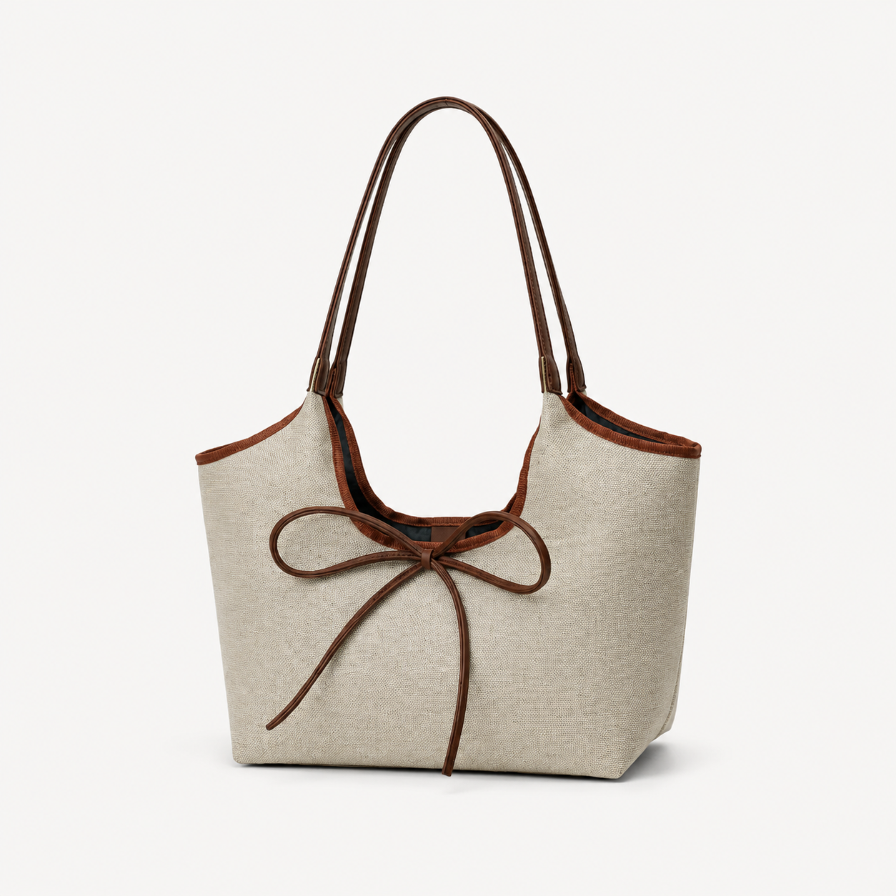 The Bow Tote Canvas Beige Bag