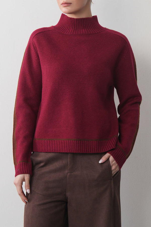 Contrast Stripe Mock Neck Sweater