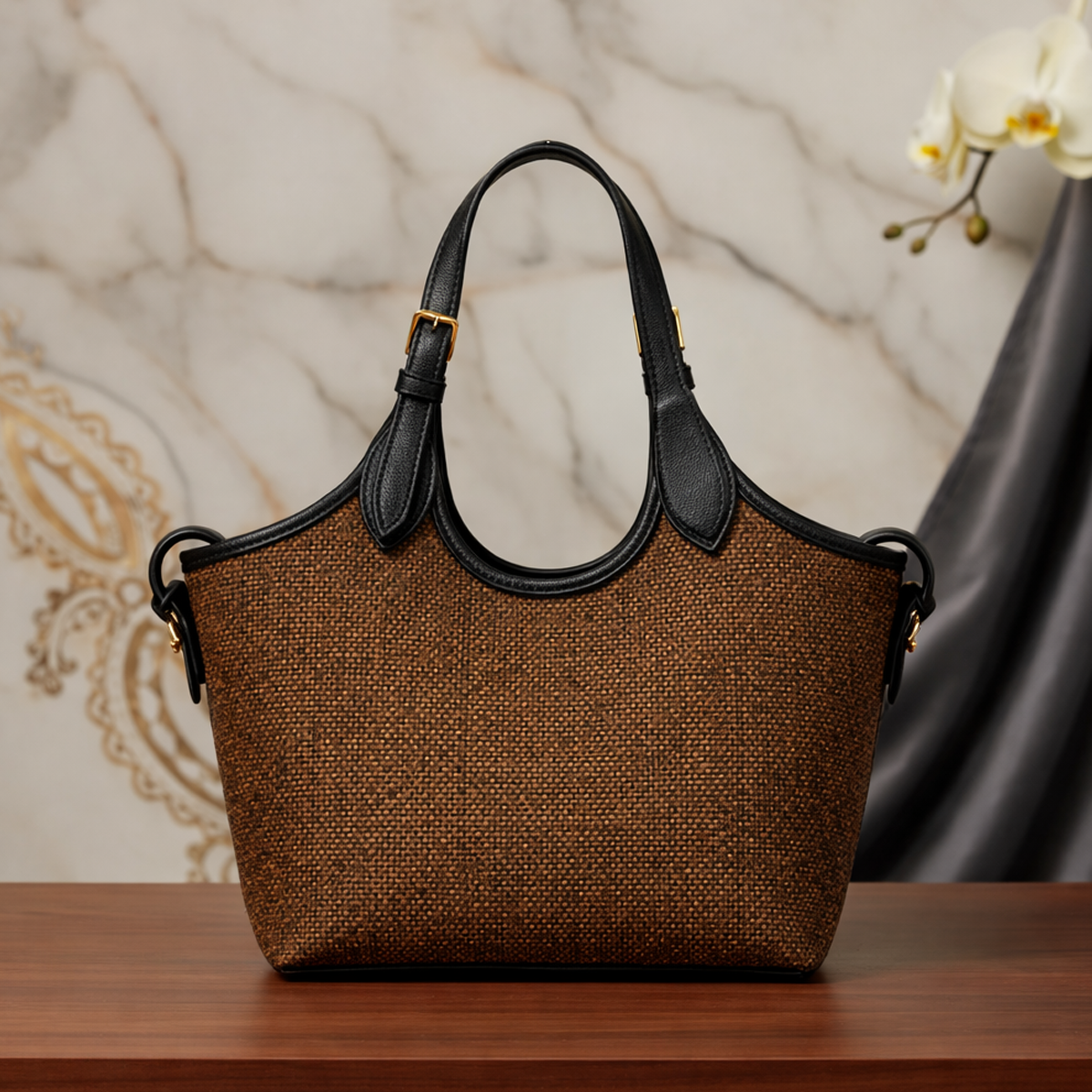 Bucket Tote Bag Brown & black