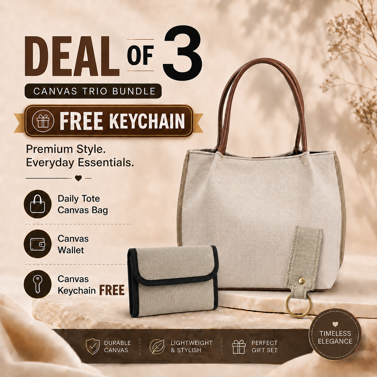 Daily Tote Canvas - Trio Deal Beige