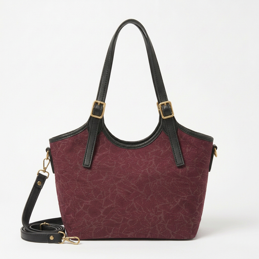Front view of burgundy bag with updated straps