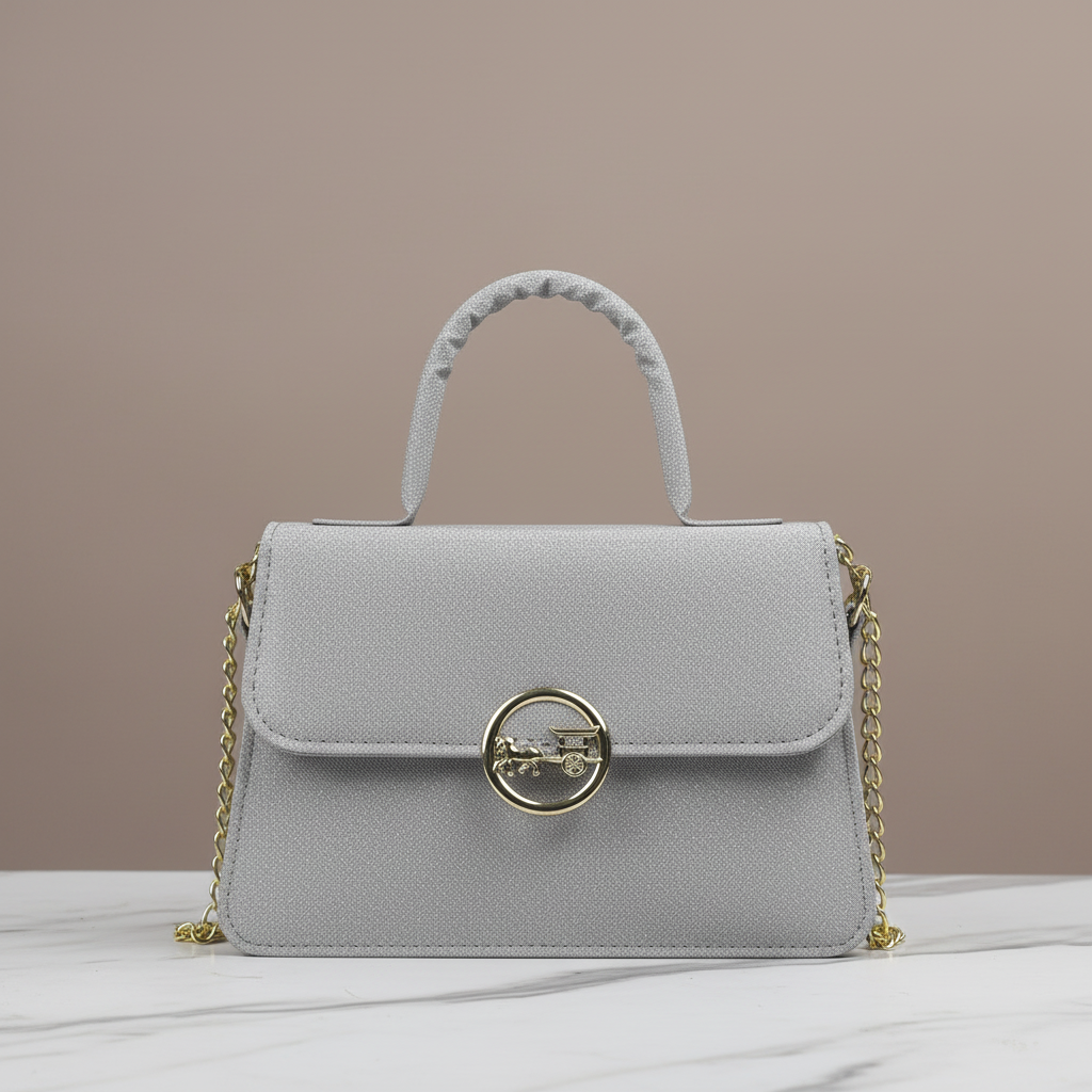 Grey Suede Handbag - Front View