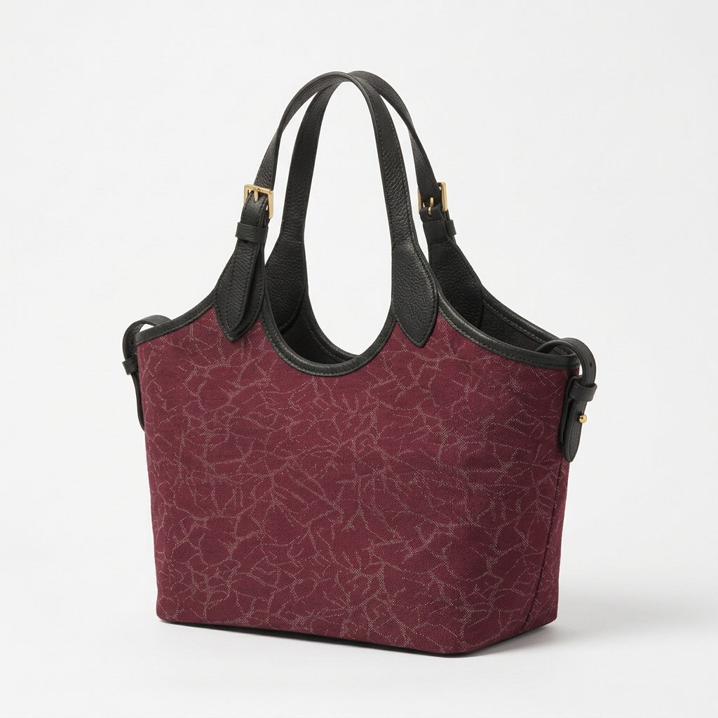Bucket Canvas Bag Burgundy and Black right angle