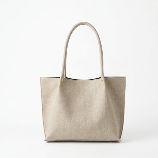 Daily Tote Bag in oatmeal woven fabric with matching handles
