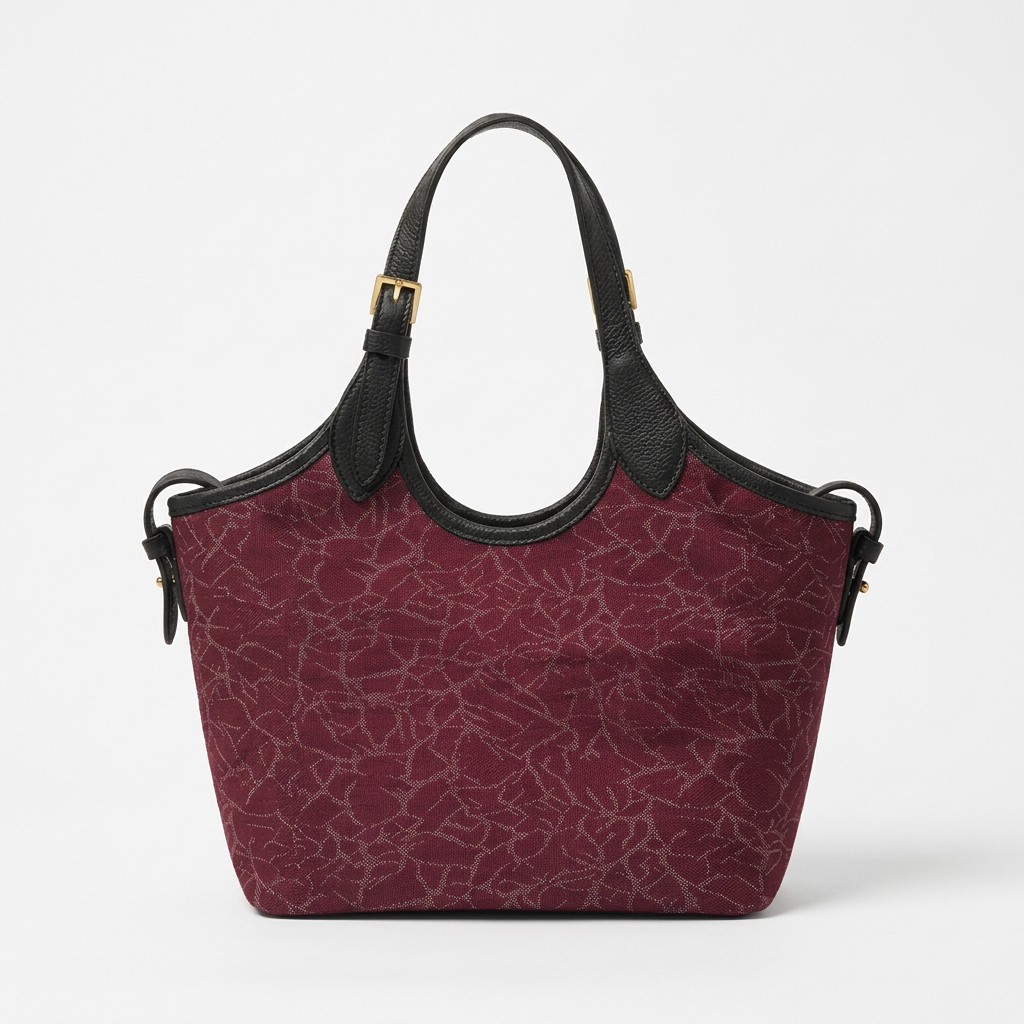 Bucket Canvas Bag Burgundy and Black front view