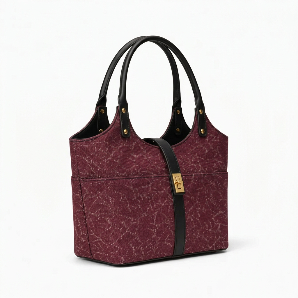 Mira Canvas Bag Burgundy and Black left angle