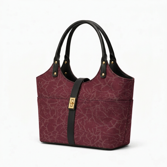 Mira Canvas Bag Burgundy and Black right angle
